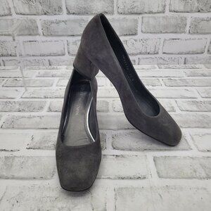Stuart Weitzman Marymid Chunky Block Heel Gray Suede Size 7.5 Narrow